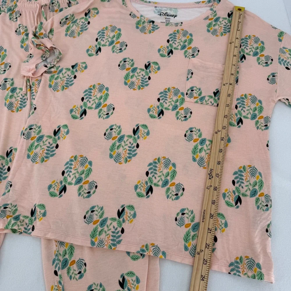 Disney Pajama Set Womens Small Pink Mickey Mouse Botanical Leaf Print PJ Lounge - Picture 4 of 8